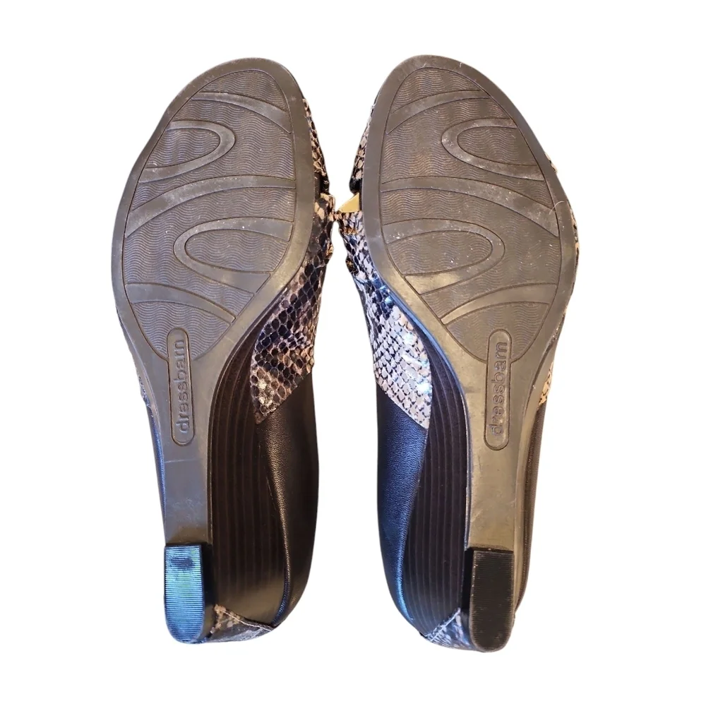 Dress Barn Black/Brown Snakeskin Print Open-Toe Wedges